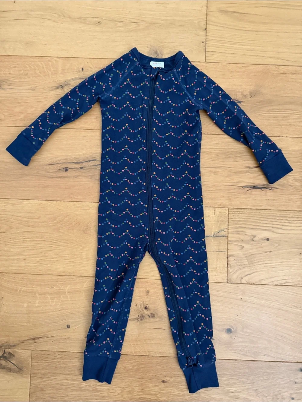 Hanna Andersson Kids Navy Zip One-Piece Pajamas with Star Wave Print
